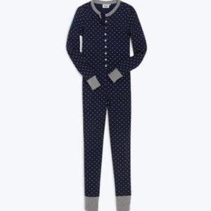 Sleepy Jones Jumpsuit Pajamas Navy Blue w/ White Polka Dot Onesie NEW Large